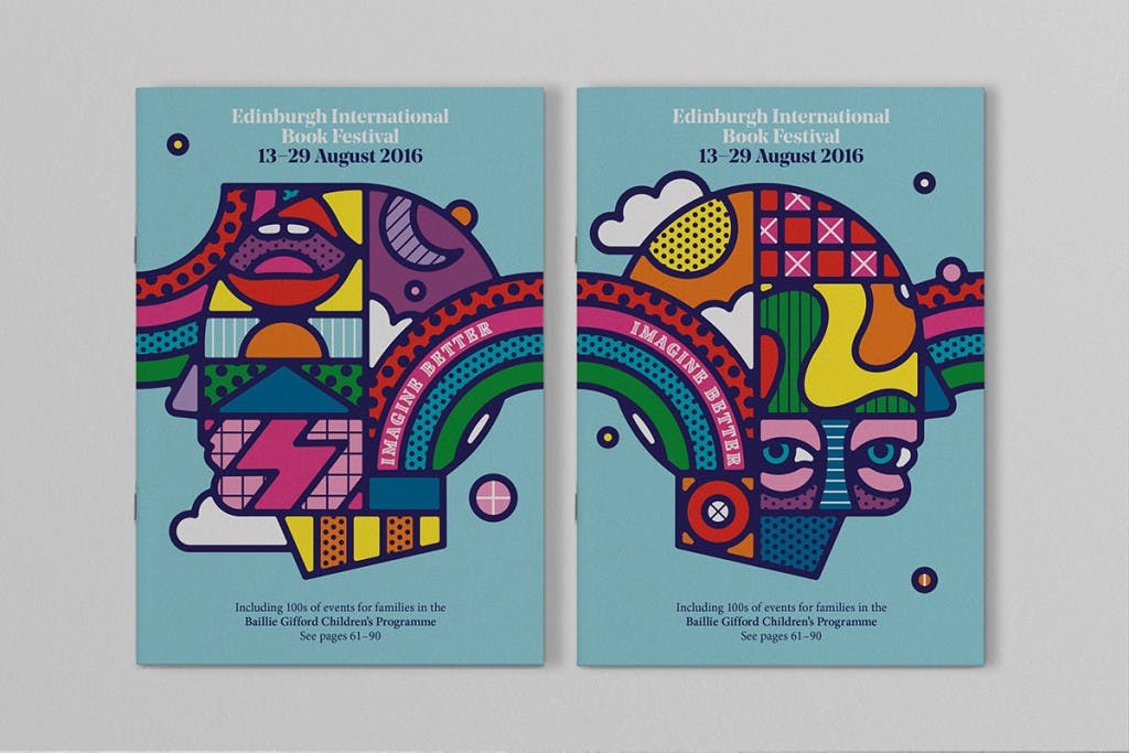 Illustrators Craig & Karl and design studio Tangent Graphic's psychedelic visual identity for Edinburgh Book Festival features brightly coloured heads