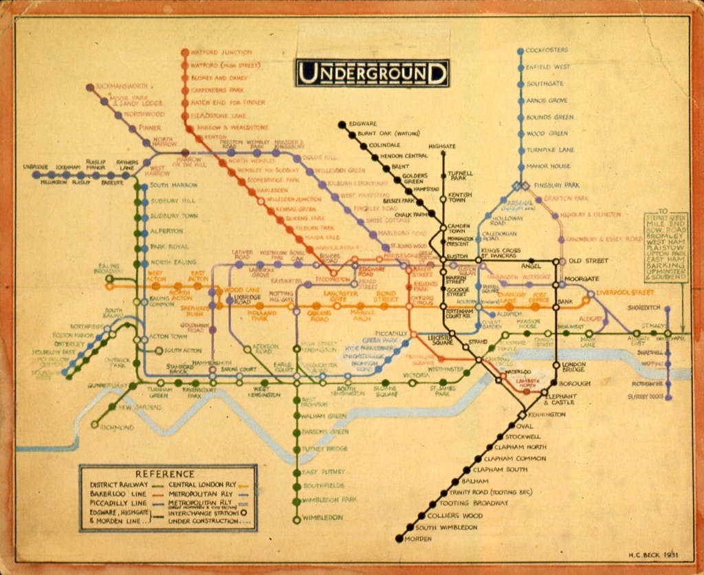 London Tube map by Harry Beck. Image courtesy of TfL