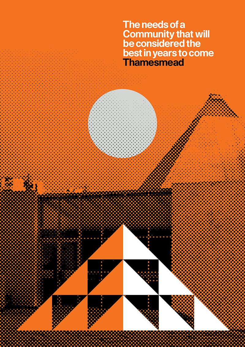 Peter Chadwick's poster series is a graphic response to sound recordings about Thamesmead, a Brutalist town built to re-house families living in cramped victorian slums