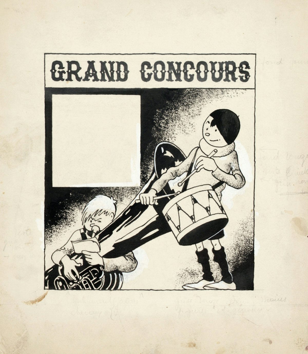 Les Aventures de Quick et Flupke – Grand Concours, cover illustration of the Petit Vingtième edition of June 16 1938 (Indian ink and gouache on paper)