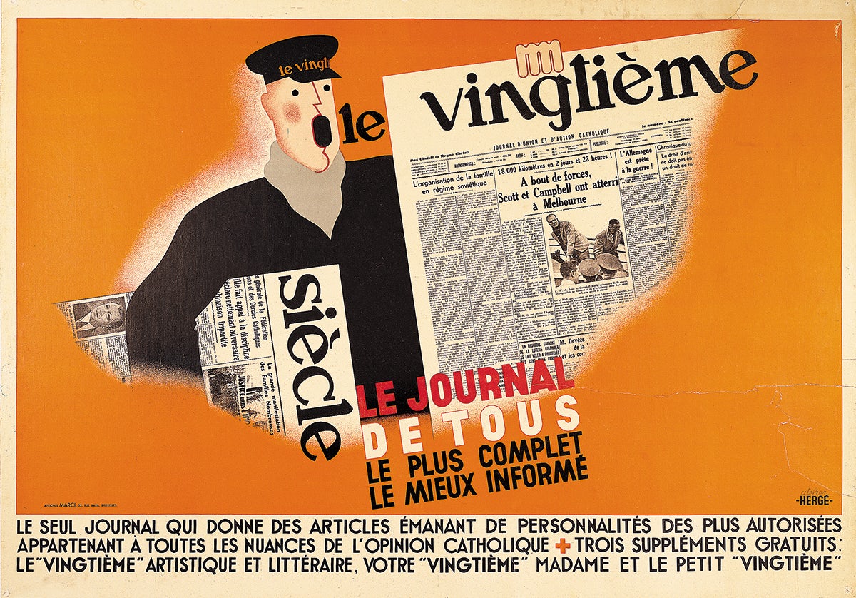 Poster for the Vingtième Siècle newspaper; La Tente magazine cover illustration and lettering, 1936