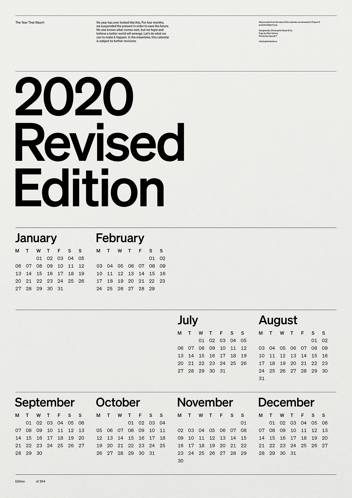 2020 calendar Christopher Doyle