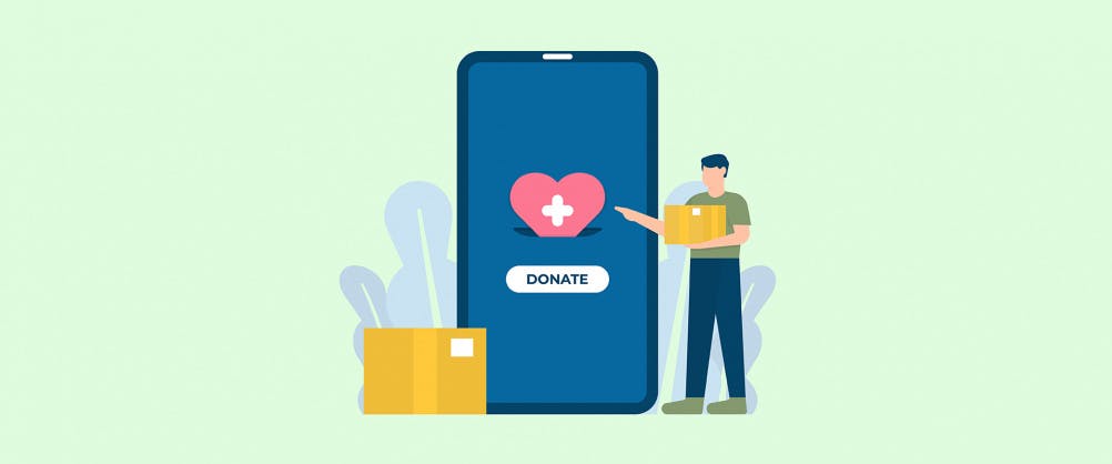 Illustration of smartphone with the word donate