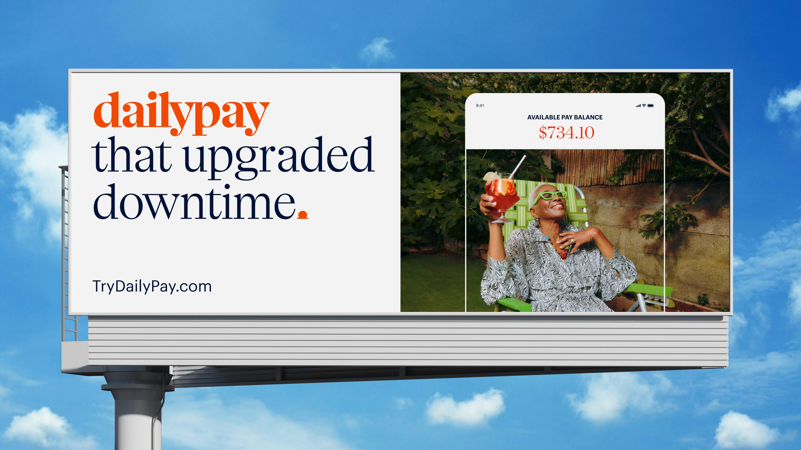 Billboard featuring DailyPay branding by Wolff Olins