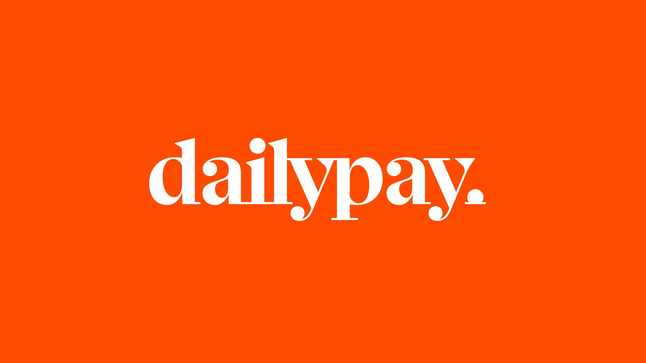 DailyPay logotype against orange background by Wolff Olins