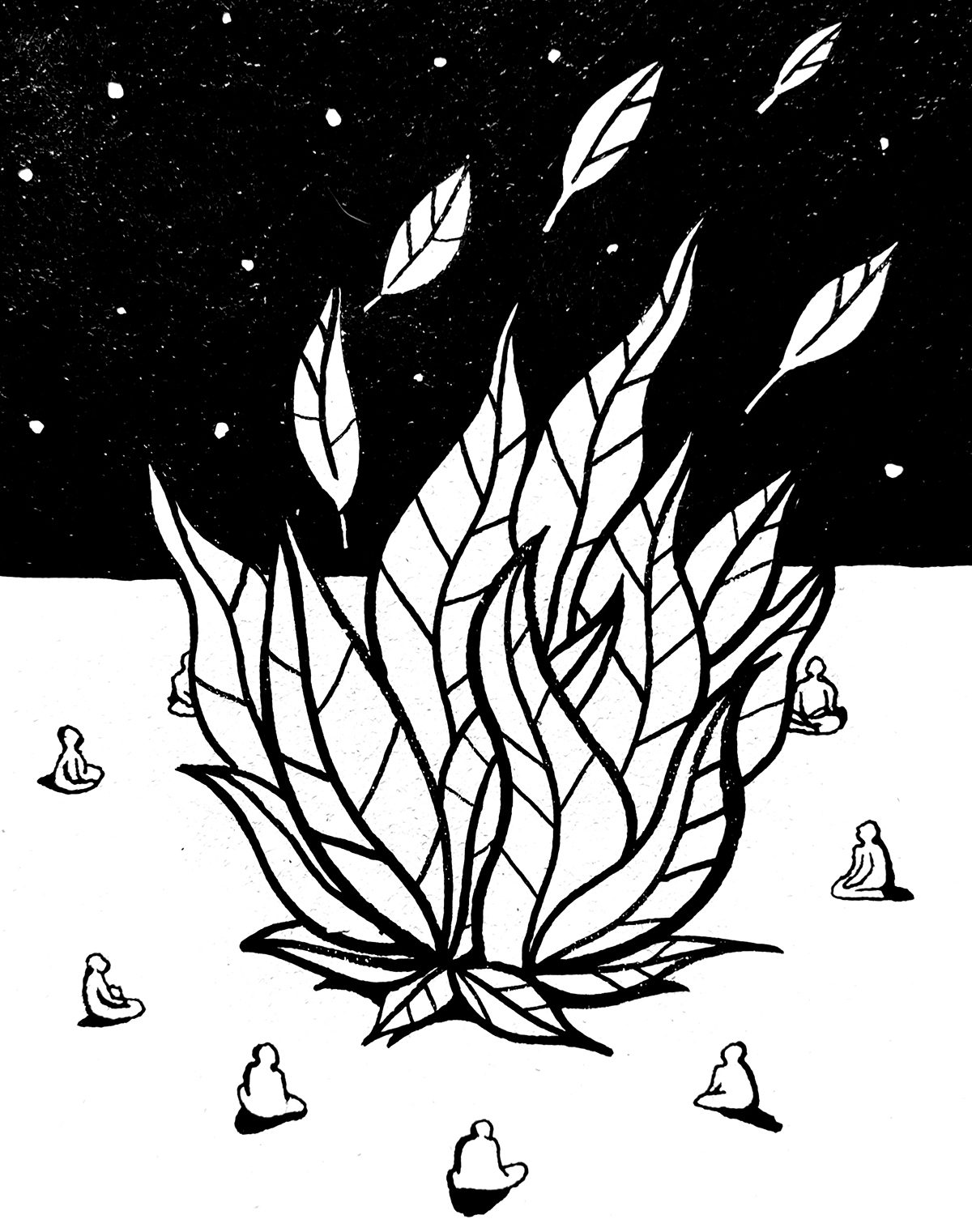 Joni Majer illustration of people sat around a fire