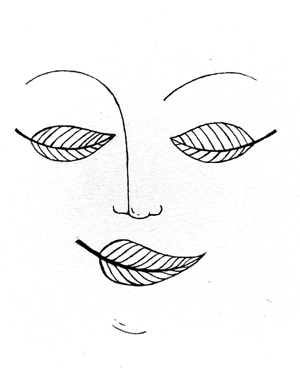 Joni Majer illustration of a face with leaves as facial features