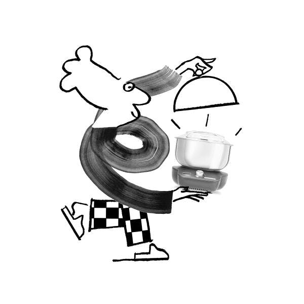 Illustration by Alec Doherty of a person in a chef's outfit holding a Morphy Richards appliance
