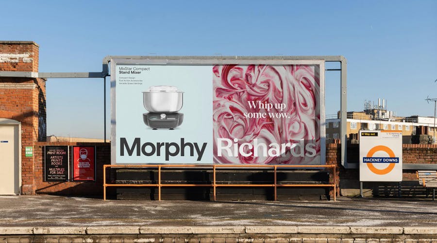 Photograph of Morphy Richards posters showing a stand mixer next to whipped cream designed by Otherway