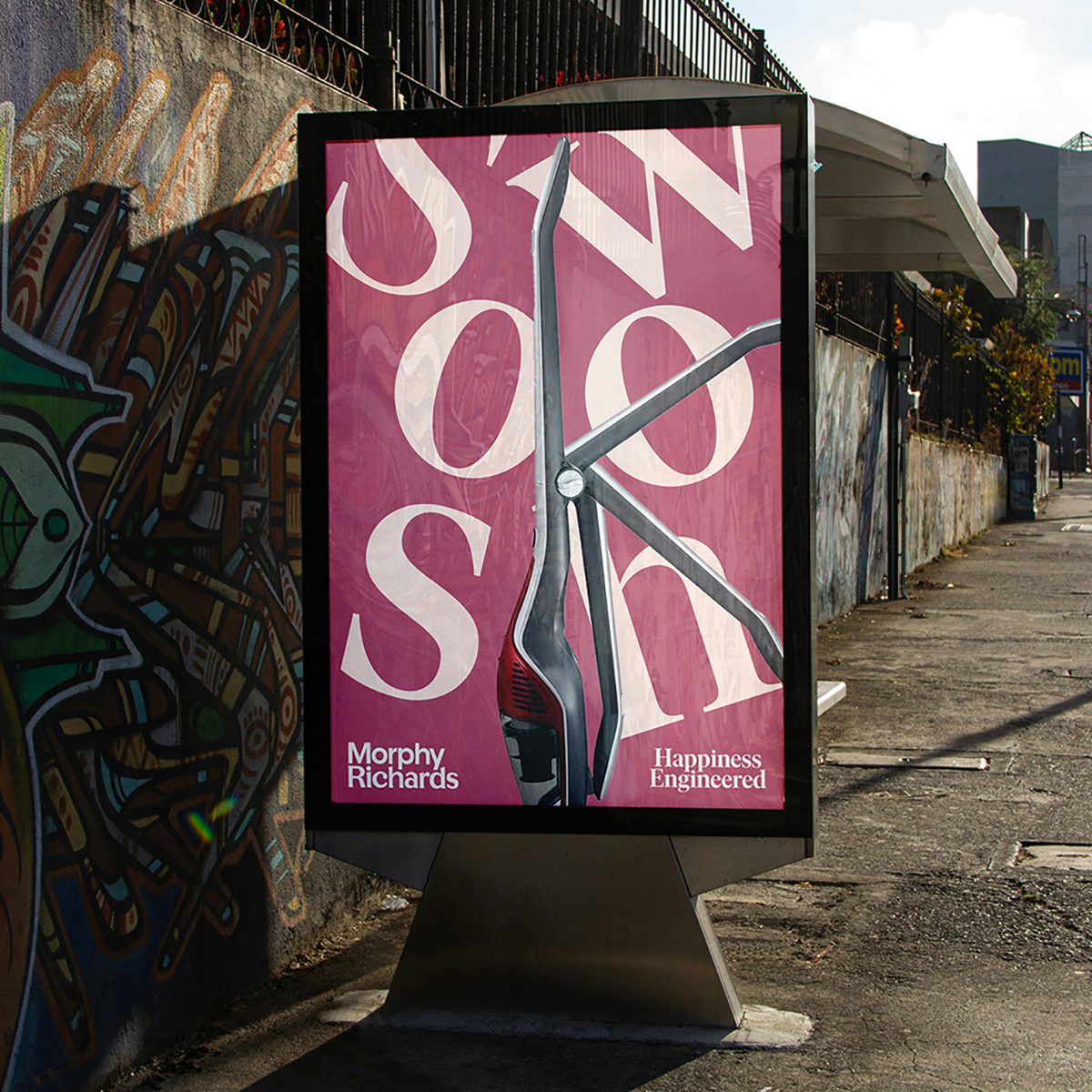 Photograph of an outdoor Morphy Richards advertisement featuring brand identity design by Otherway