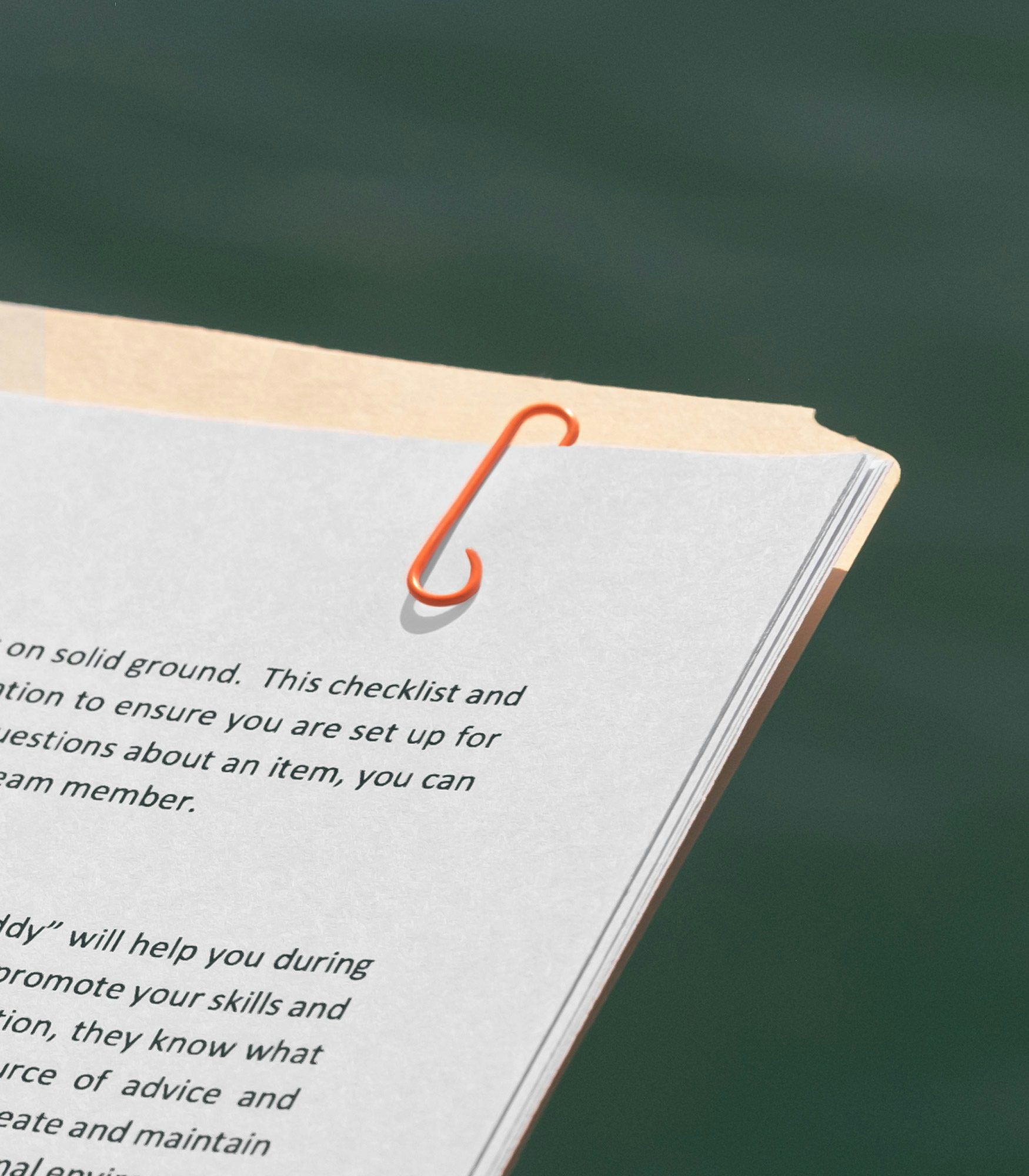 Photograph of a document with a paperclip in the shape of an elongated C, created for Big C Charters