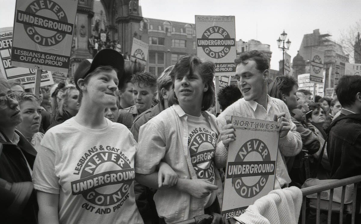 British Cultural Archive LGBT Together As OneSection 28 Demonstration, Albert Square, Manchester, 1988. Photo by Peter J Walsh