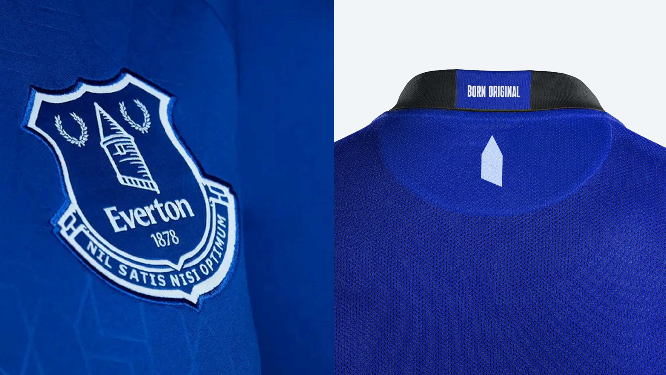 Photograph of the Everton football club crest and the reverse of the shirt with the angular icon