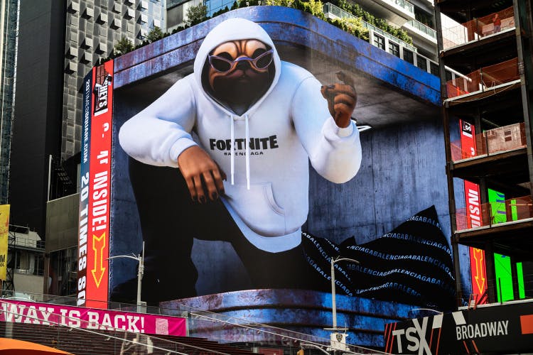 Image of the Balenciaga and Fortnite promotion in Times Square