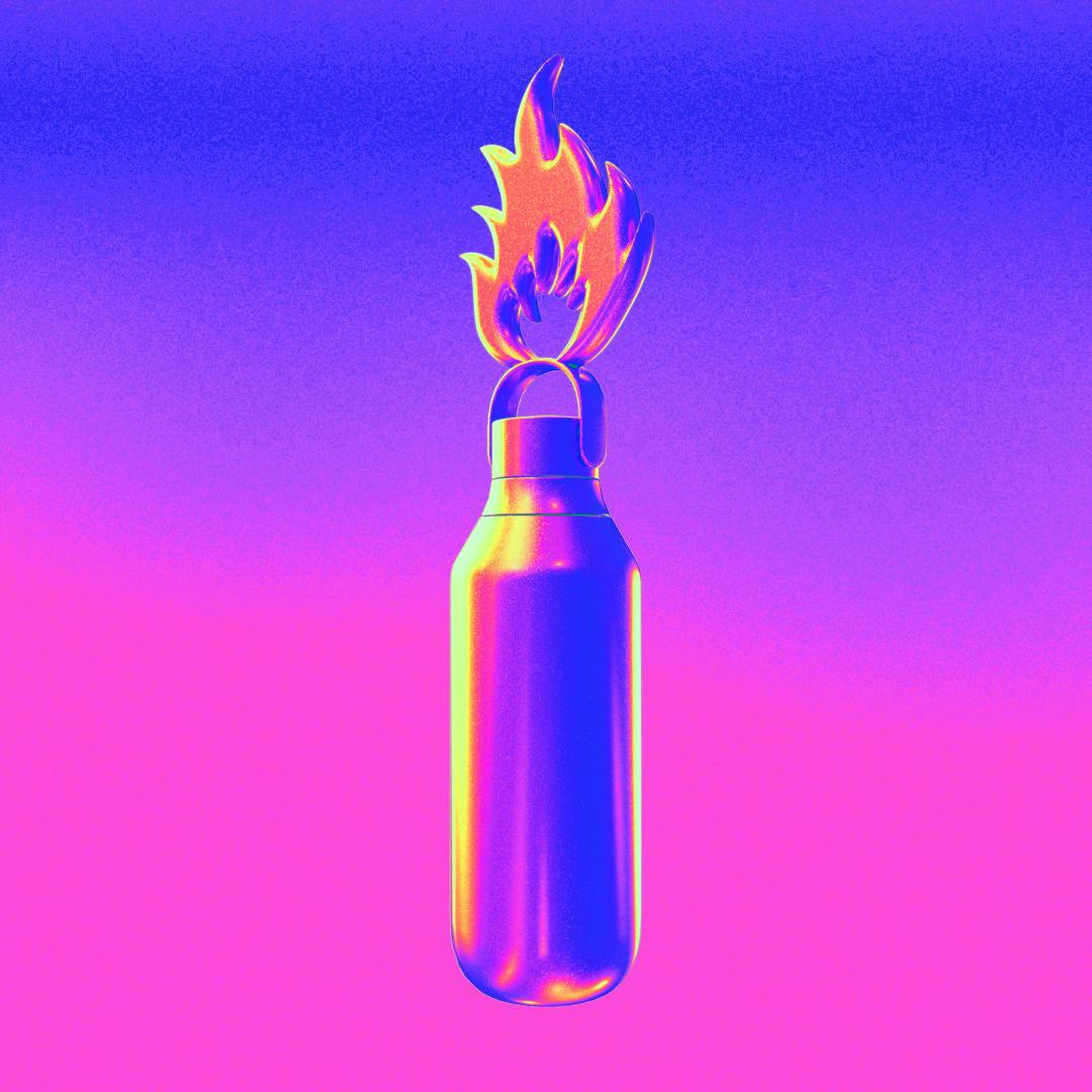 A blue and purple graphic of a Chilly's bottle