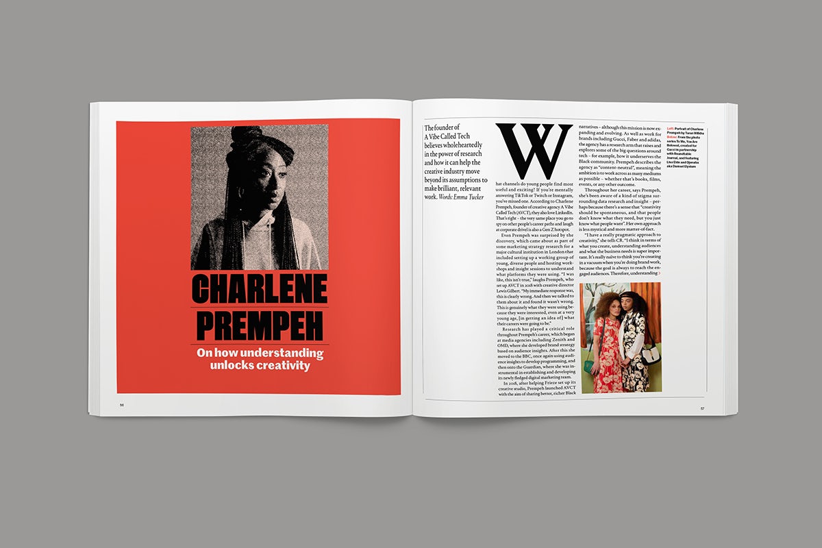 Image of a magazine spread about Charlene Prempeh in the Creative Review Leaders Issue 2022
