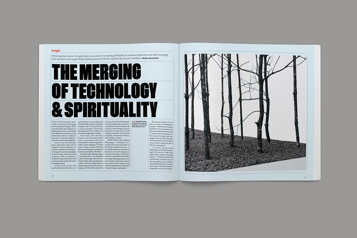 Image of a magazine spread about spirituality in tech in the Creative Review Leaders Issue 2022