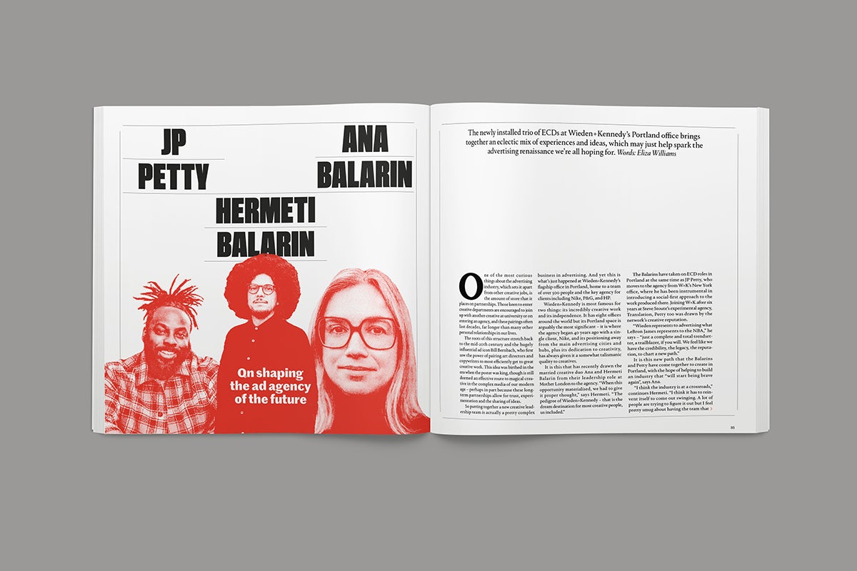 Image of a magazine spread about Wieden + Kennedy Portland's creative department in the Creative Review Leaders Issue 2022