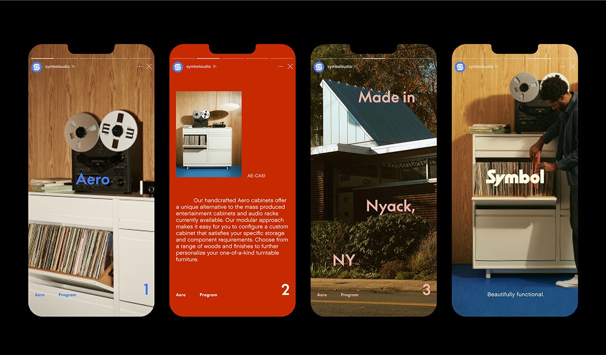 Image shows four examples of Instagram social media posts designed for furniture brand Symbol