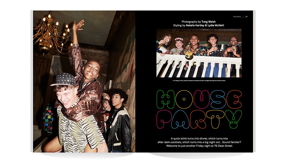 Image of Soho House magazine showing party-style photographs, with the headline that reads 'House Party'