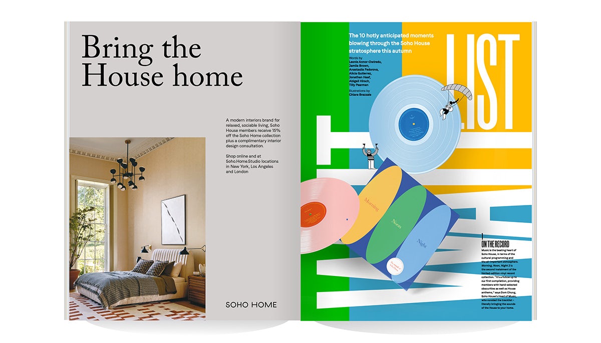 Image of a spread in Soho House magazine that reads 'Bring the House Home'