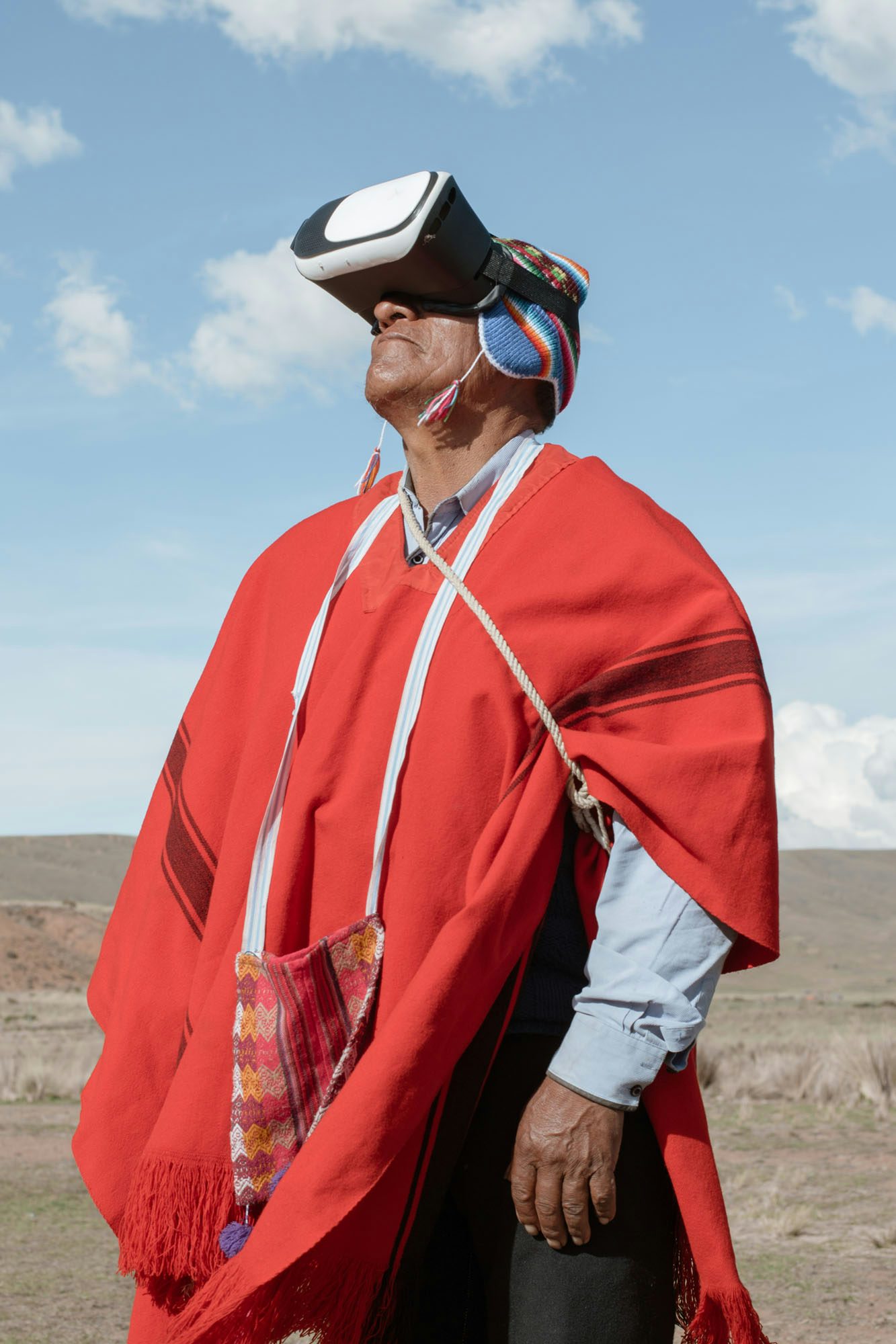 Image by River Claure showing a person wearing a VR headset facing upwards