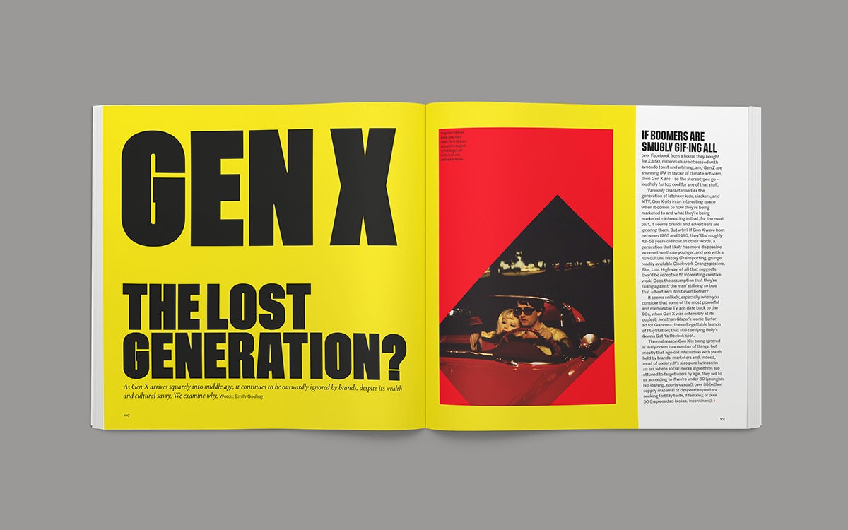 Image of a magazine spread from the Creative Review Future Issue 2023 headlined 'Gen X, the lost generation' on a yellow background