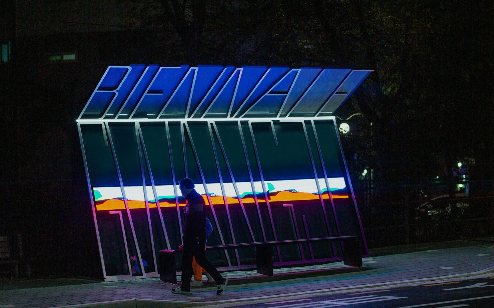 A transit kiosk commemorating the Gwangju Biennale in South Korea