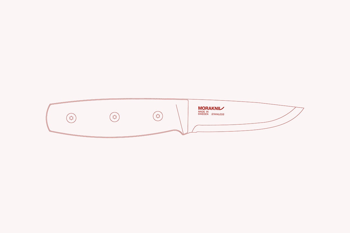 Illustration of a Morakniv knife against a pale background