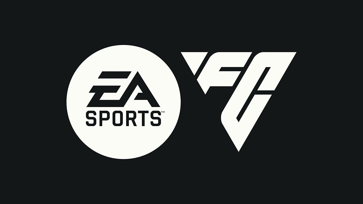 Image showing the EA Sports logo inside a circle and the sloping 'FC' logo as part of the EA Sports FC rebrand