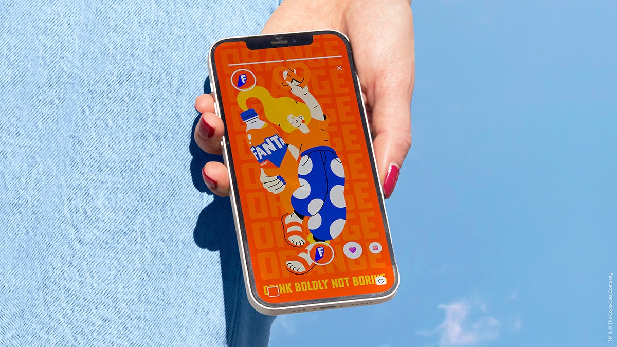 Image shows the new Fanta branding and illustrations on social media