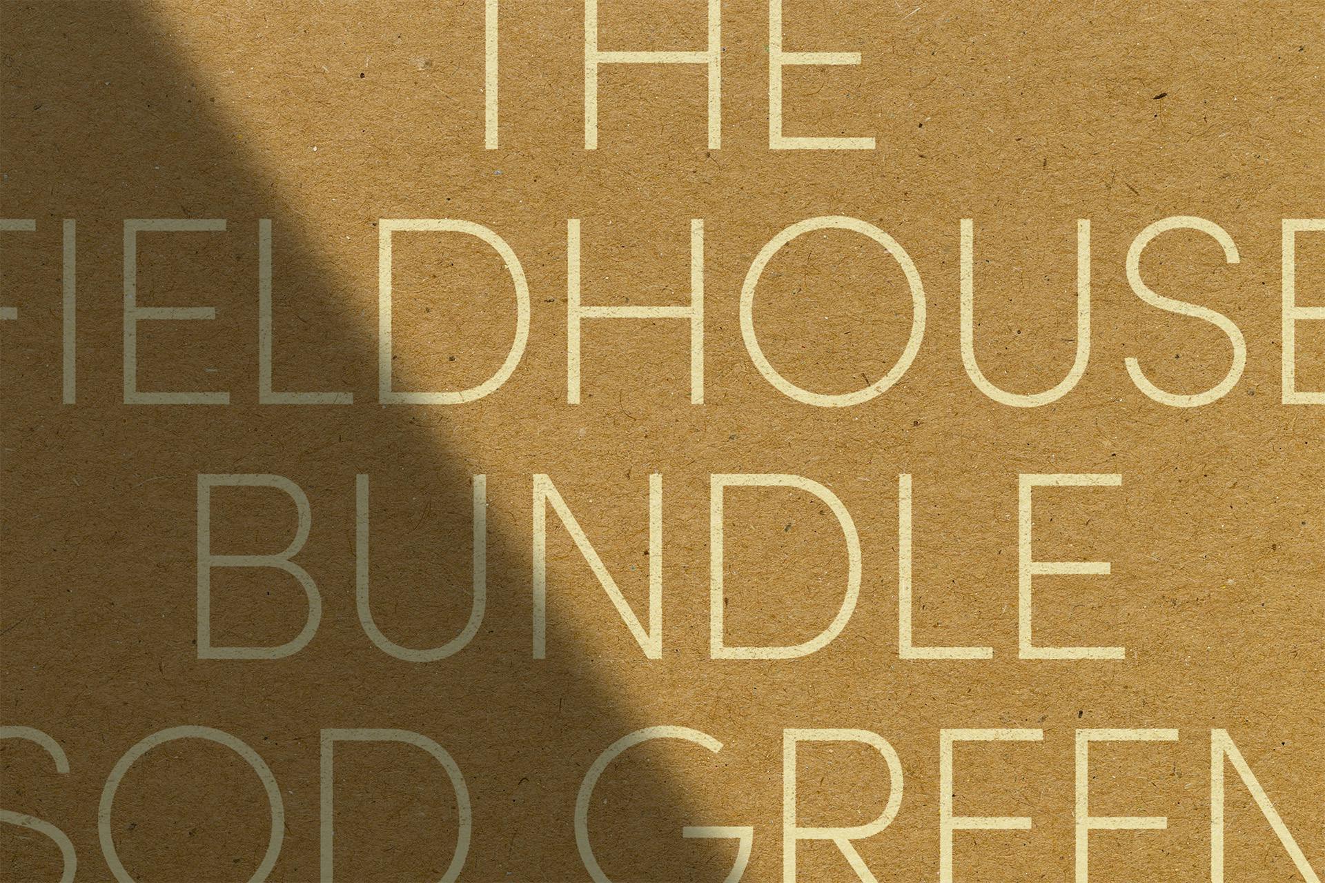Image showing the branding for Leath, as seen on a brown background with the words 'The fieldhouse bundle green'