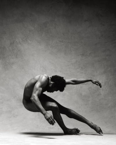 Black and white photograph from O by Luis Alberto Rodriguez, showing a person appearing to be mid-fall