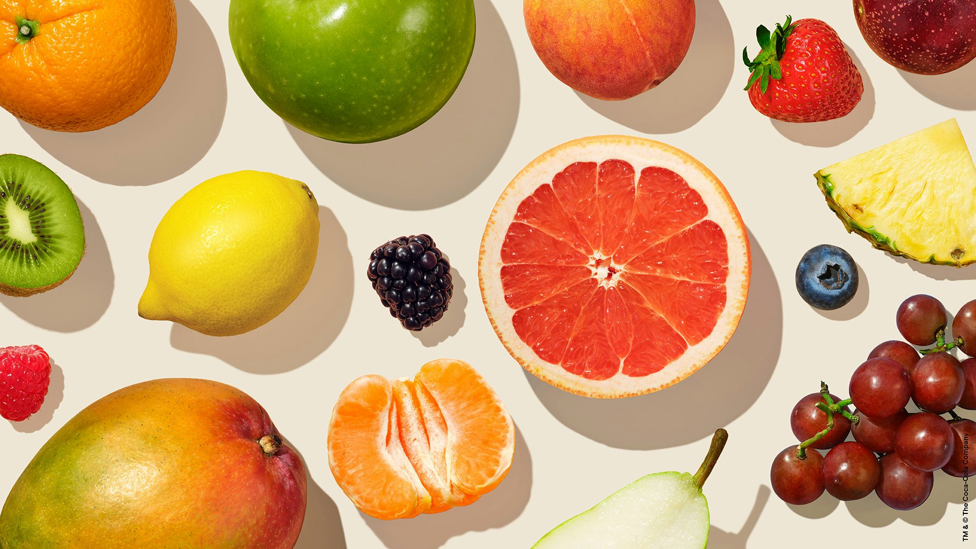 Image created as part of Minute Maid's new branding showing a flat-lay photograph of various fruits