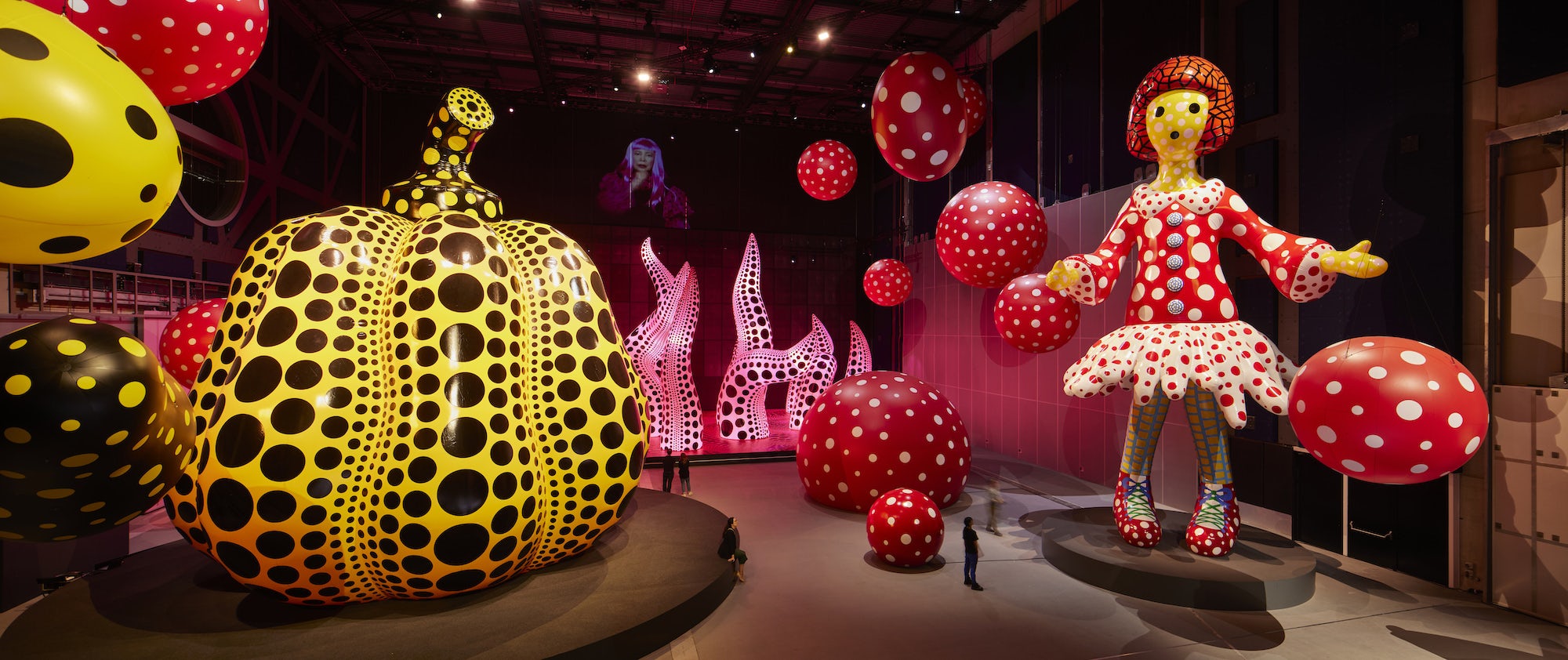 Installation view of Yayoi Kusama: You, Me and the Balloons at Aviva Studios