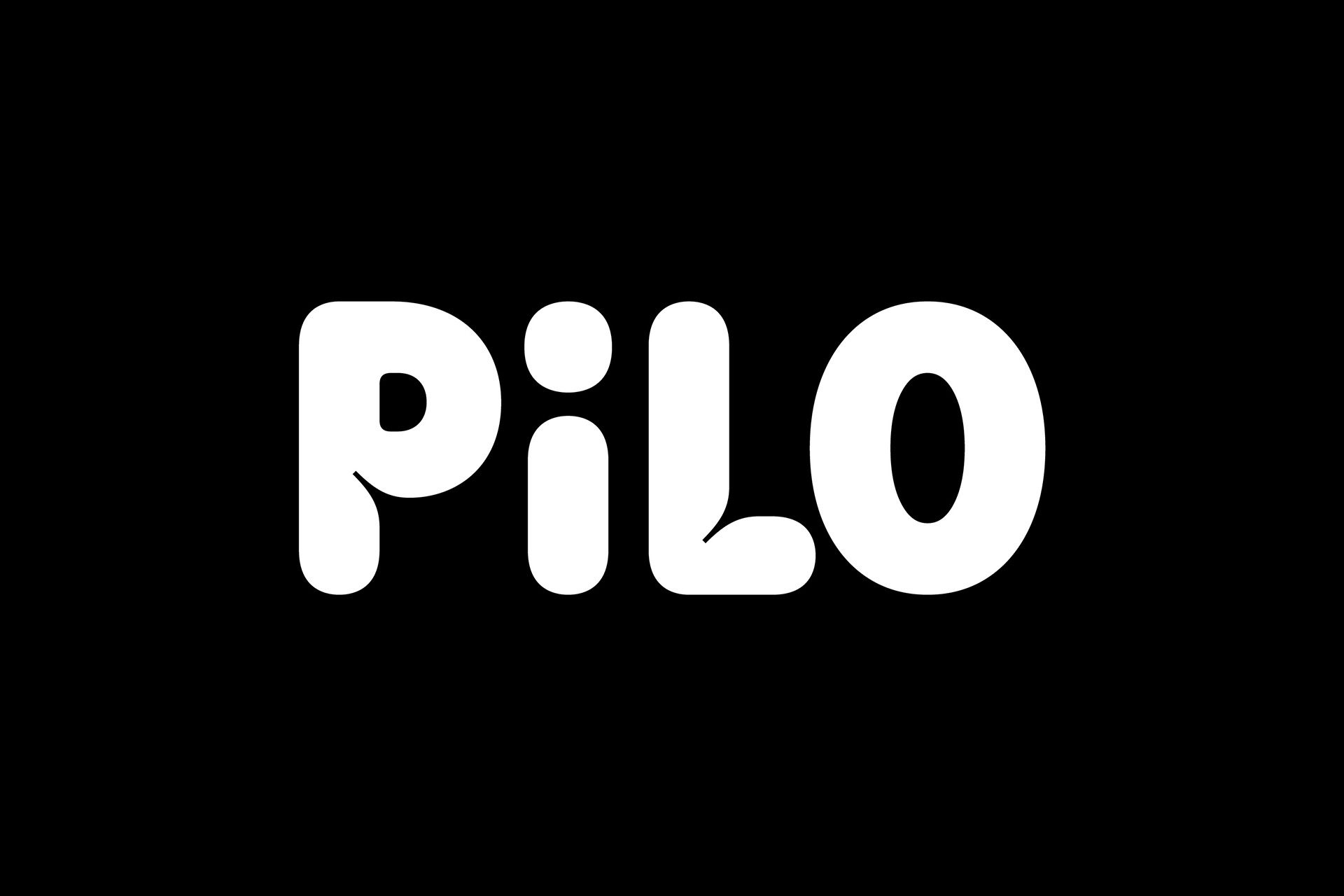 Graphic showing Pilo's white bubbly font
