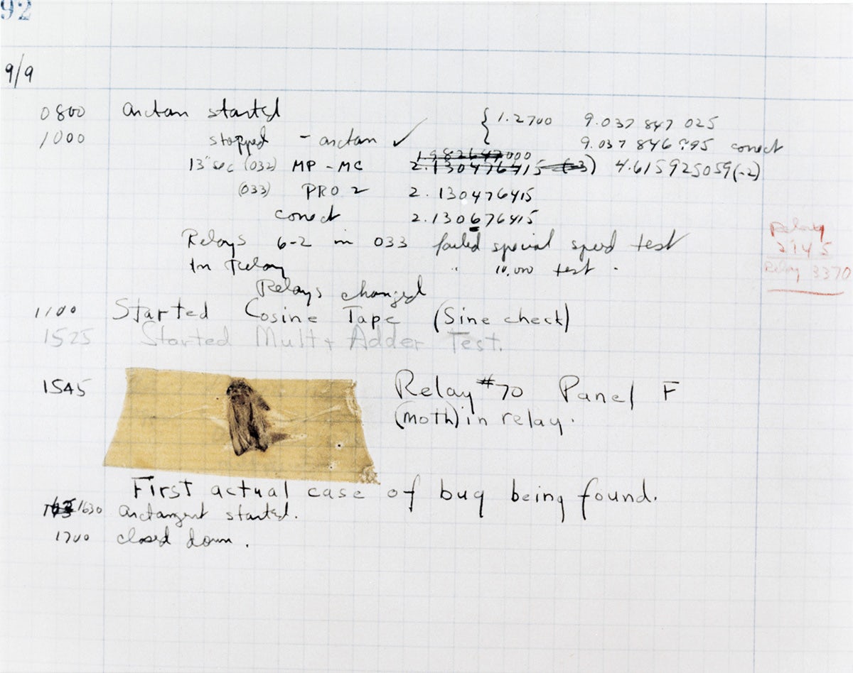 Image shows a piece of paper containing hand written notes featuring yellowed image of a moth