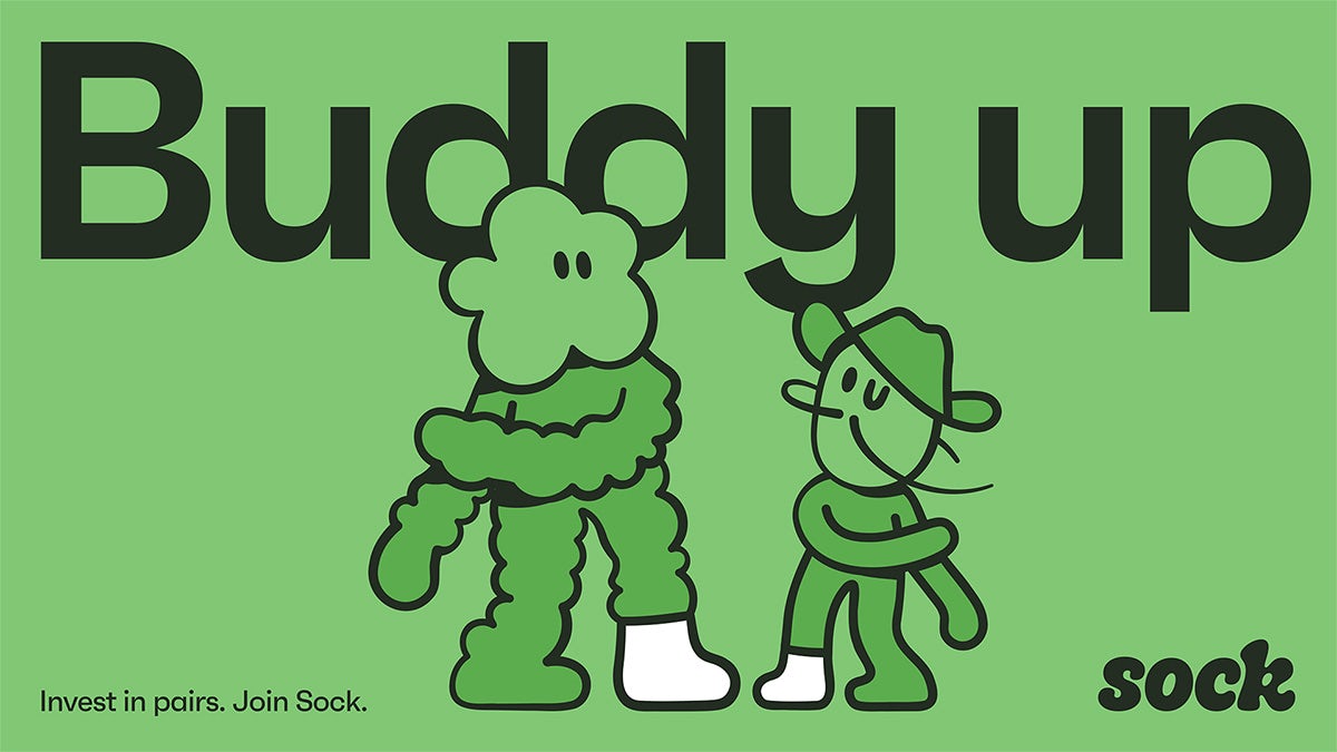 Graphic healined 'Buddy' up with two cartoon characters against a green background