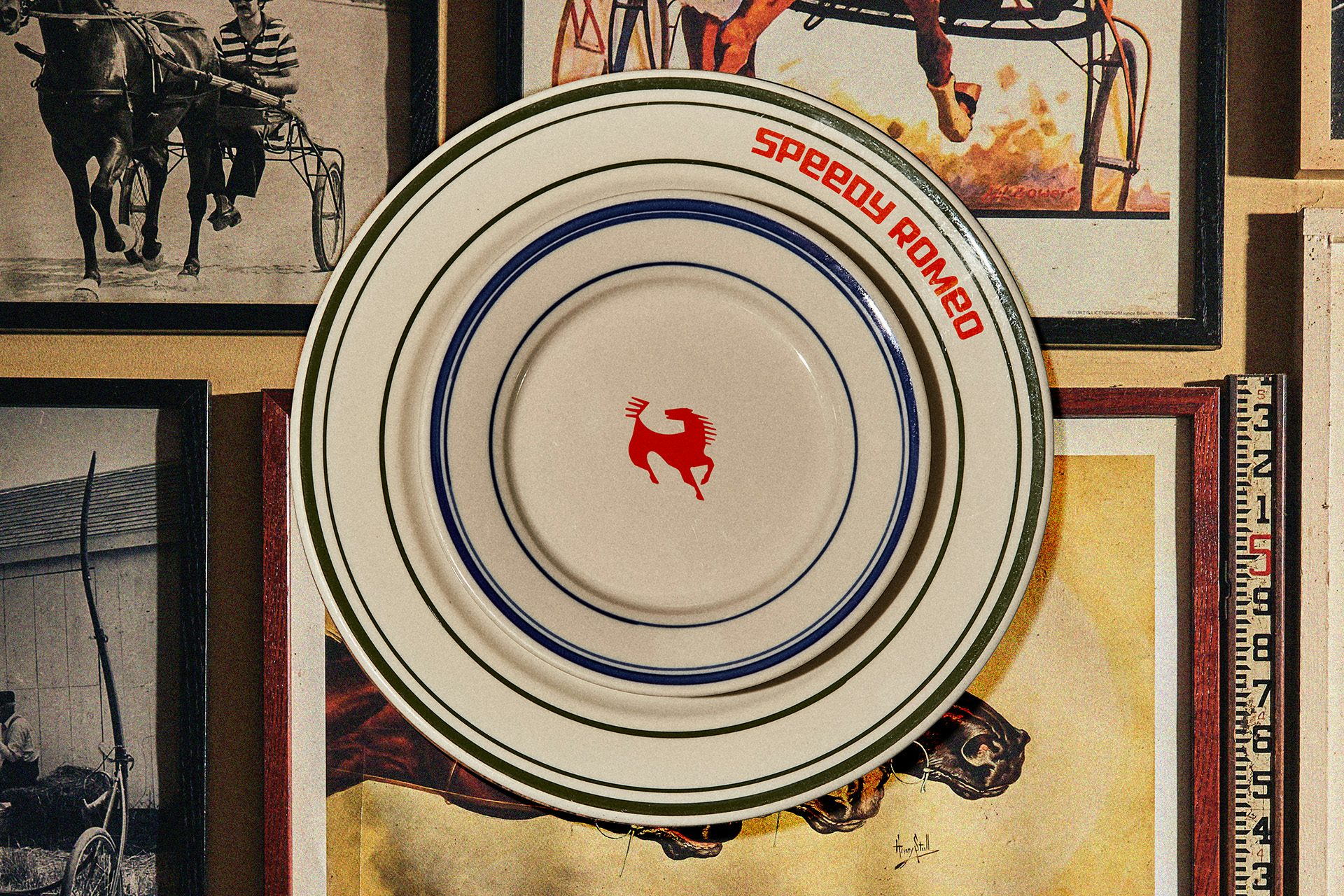 Image showing the new branding for pizza restaurant Speedy Romeo centred around horse motifs