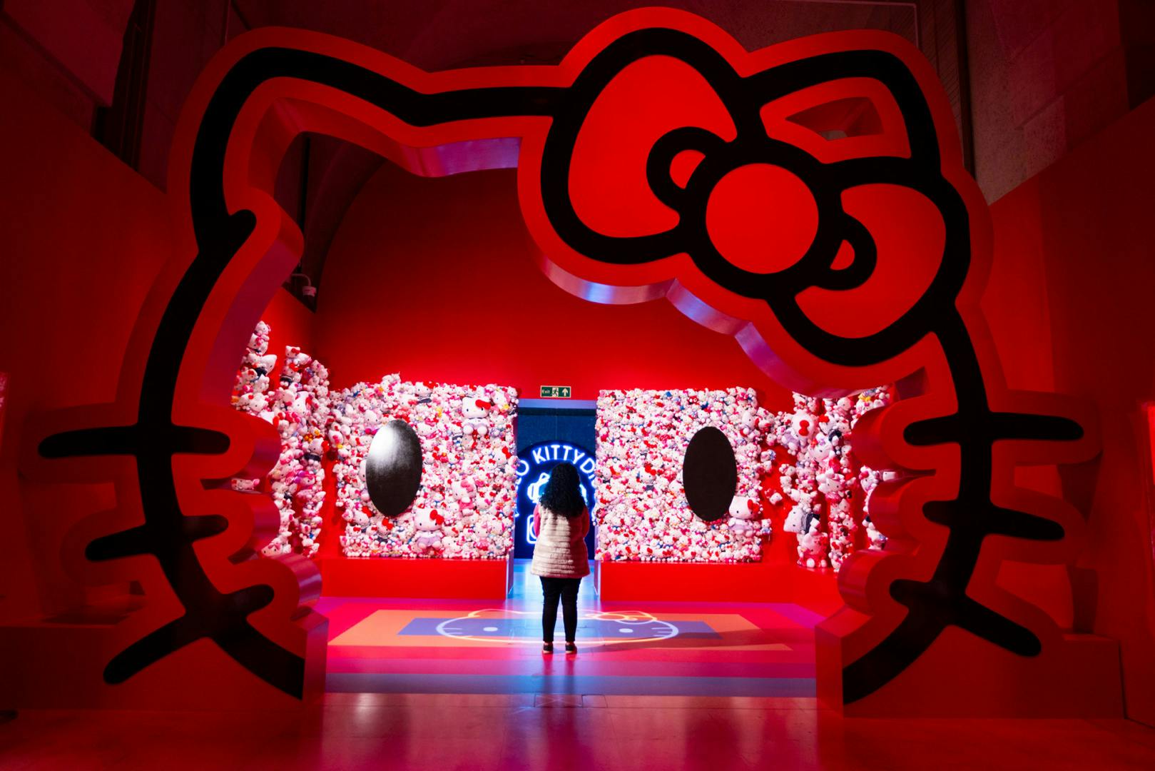 Photo of an archway made out of a Hello Kitty installation at the exhibition Cute at Somerset House