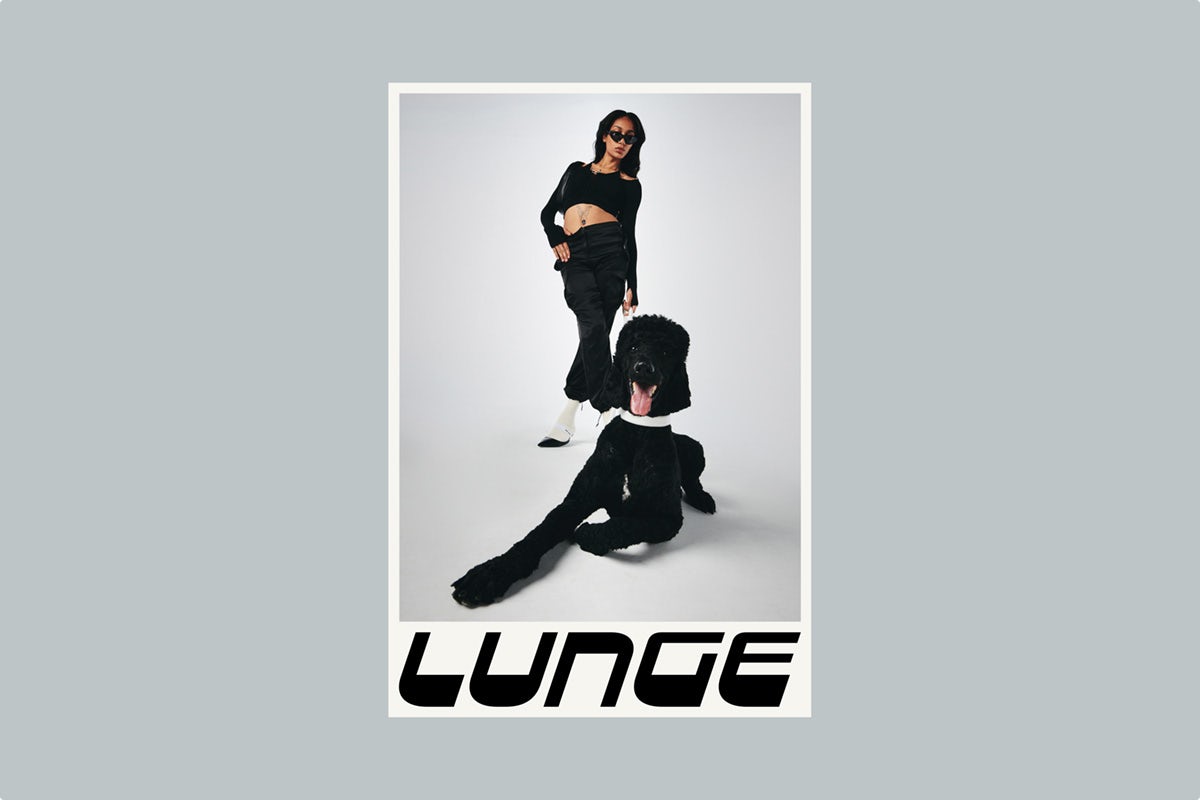 Image showing the identity for Lunge on a poster ad featuring a black poodle and a person stood behind it