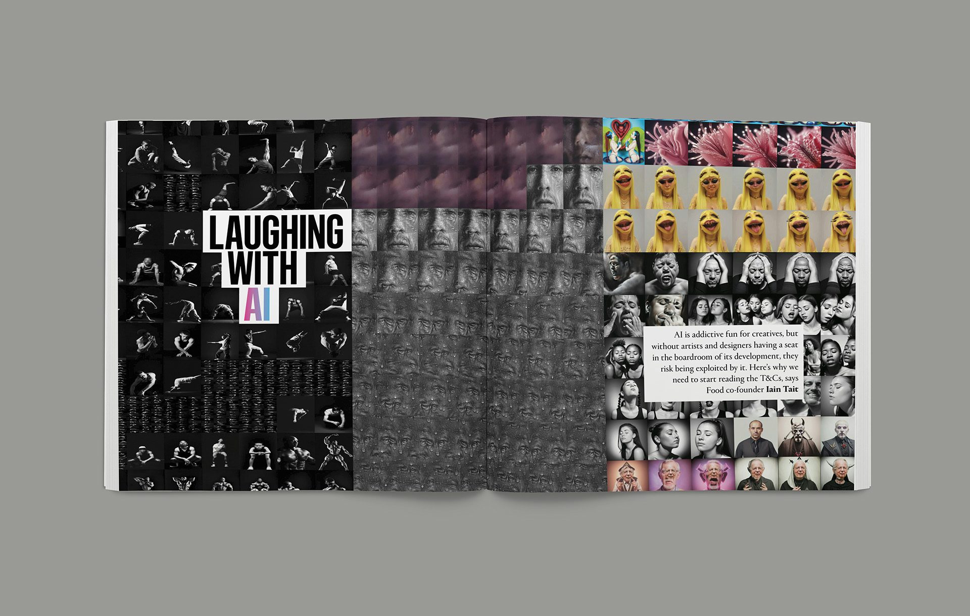 Image shows a spread from the Creative Review Future Issue 2024 headlined 'Laughing with AI'