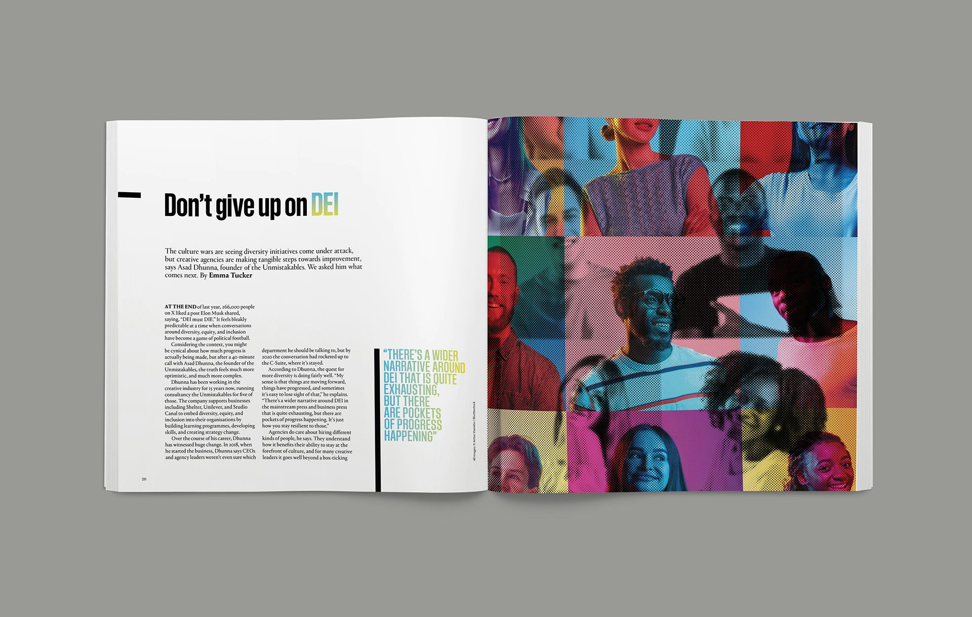 Image shows a spread from the Creative Review Future Issue 2024 headlined 'Don't give up on DEI'
