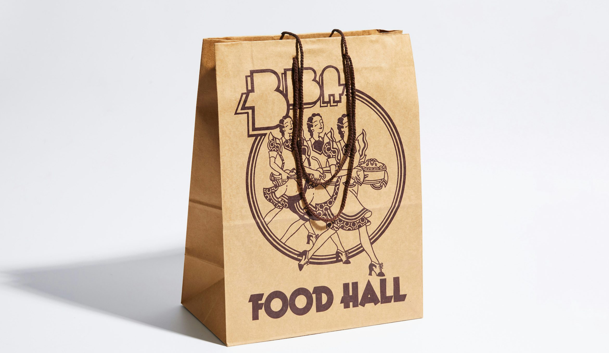 Photograph of a Biba brown bag labelled 'food hall'