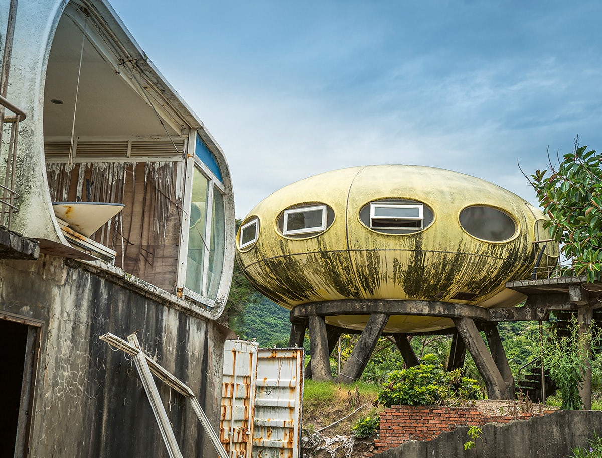 Photo from Project Urbex by Ikumi Nakamura showing a UFO shaped building
