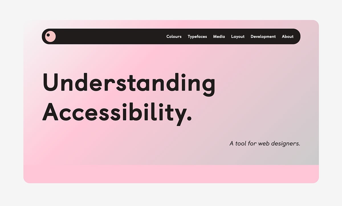Black text appears on a pink background. Screenshot of the website Understading Accessibility designed by Alaïs de Saint Louvent