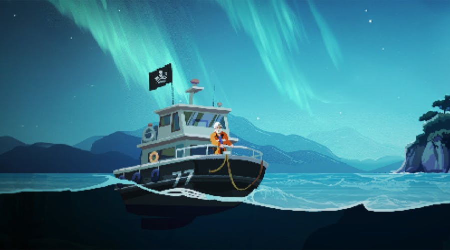 Illustrated pirate ship taken from a Sea Shepherd campaign film