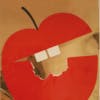 Poster showing a red illustrated apple cut open and with teeth and bite marks in the middle, as though the apple represents lips