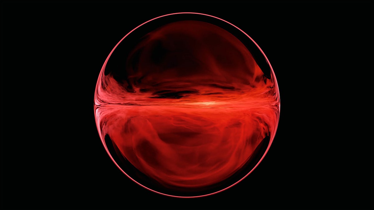 A red spherical orb against a black background