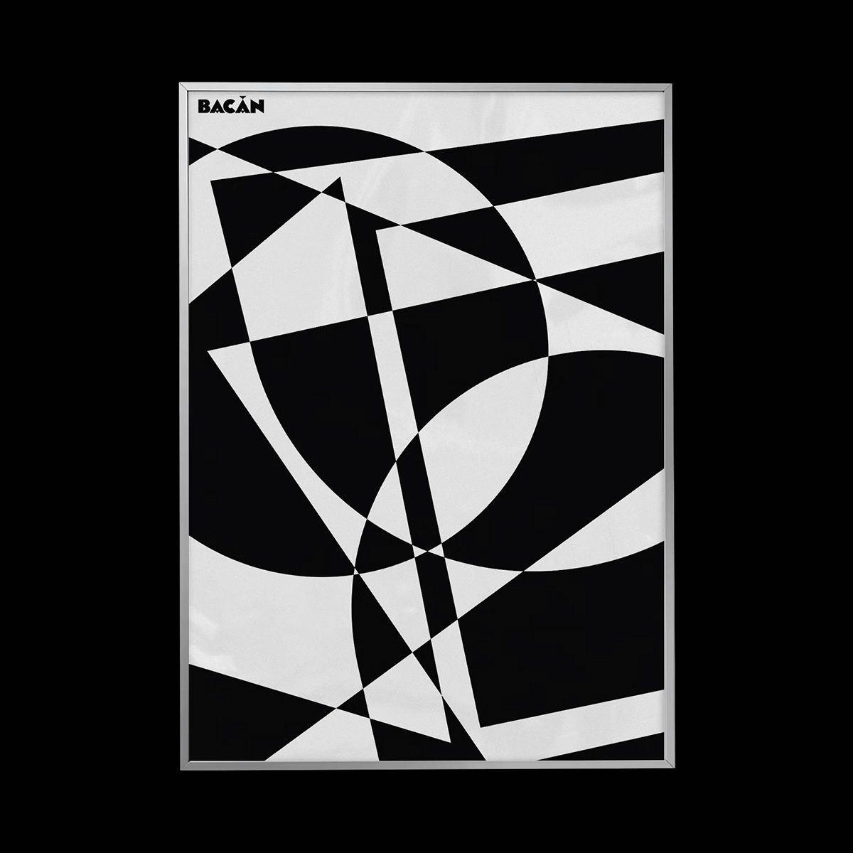 Poster design featuring a black and white futurist-inspired graphic